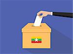 burma vote election concept illustration with people voter hand gives votes insert to boxes election with long shadow flat style vector