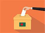 bangladesh vote election concept illustration with people voter hand gives votes insert to boxes election with long shadow flat style vector