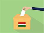 hungary election vote concept illustration with people voter hand gives votes insert to boxes election with long shadow flat style vector