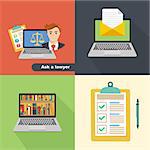 Set of icons of a lawyer and a business concept. Profession lawyer and receive email on a laptop.