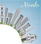 Manila Skyline with Gray Buildings and Blue Sky. Vector Illustration. Business Travel and Tourism Concept with Copy Space. Image for Presentation Banner Placard and Web Site.