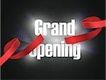 Grand opening vector illustration, background with lettering sign. Template banner, flyer, design element, decoration for opening event