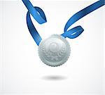 Champion silver medal with ribbon on white background. Vector illustration EPS 10