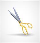 poster mock-up with golden scissors isolated on white background. EPS 10