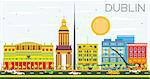 Dublin Skyline with Color Buildings and Blue Sky. Vector Illustration. Business Travel and Tourism Concept with Historic Architecture. Image for Presentation and Banner.