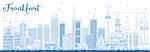 Outline Frankfurt Skyline with Blue Buildings. Vector Illustration. Business Travel and Tourism Concept with Modern Buildings. Image for Presentation Banner Placard and Web Site.