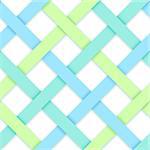 Vector striped seamless pattern with blue and light green color crossed ribbons on white background.