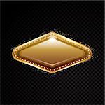 Vector Vegas golden frame. Shining banner. Isolated on black transparent background Vector illustration