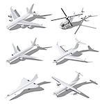 Various passenger aircraft isometric icon set vector graphic illustration