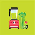 Blender Celery and Kiwi Healthy food background Vector illustration