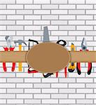 Repair Tools and Instruments on Brick Wall Vector Illustration Background EPS10