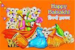 illustration of Baisakhi Mubarak text written in Punjabi meaning Happy Vaisakhi celebration background