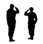 Illustration of a commander and soldier salute each other. Isolated white background. EPS file available.