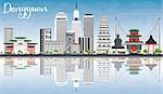 Dongguan Skyline with Gray Buildings, Blue Sky and Reflections. Vector Illustration. Business Travel and Tourism Concept with Modern Buildings. Image for Presentation Banner Placard and Web Site.