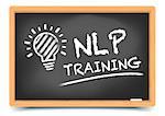 detailed illustration of a blackboard with NLP Training text and lightbulb sketch, eps10 vector, gradient mesh included