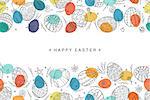 Easter egg seamless composition in doodle style. Hand drawn vector illustration. Banner background.