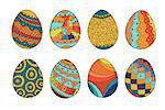 Collection of colorful easter eggs in doodle style. Hand drawn vector illustration.