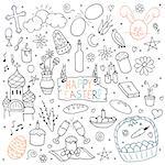 Collection of happy easter elements. Hand drawn icon set. Vector illustration.