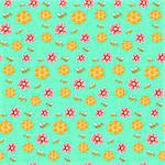 Colorful kids pattern with bees, flowers and honeycombs. Hand drawn seamless pattern in cartoon stile