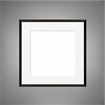 Square Blank picture frame template on grey wall. Realistic black frame