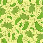 Seamless cartoon background, family of cucumbers, parent and children. Vector