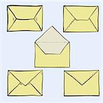 Set of cute hand drawn envelopes, postal and mailing icons