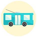 Cute little flat trolley bus icon, bright blue trolleybus icon