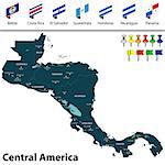 Vector map of Central America with countries, big cities and icons