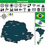 Vector map of region of Parana with flags and location on Brazilian map