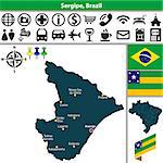 Vector map of region of Sergipe, with flags and location on Brazilian map