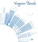 Outline Virginia Beach (Virginia) Skyline with Blue Buildings. Vector Illustration. Business Travel and Tourism Concept. Image for Presentation, Banner, Placard and Web Site.