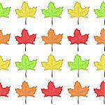 Seamless pattern with rows of cute hand drawn maple leaves
