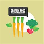 Healthy food background with vegetables Carrots and Broccoli Vector illustration