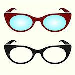 Oval hipster glasses icons, black and white, colorful