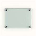 Green protection glass plate fastened to wall with metal rivets. 3d illustration