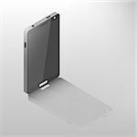 Mobile phone with mirror reflection isolated on white background. Digital device design element. Front side. 3D isometric style, vector illustration.