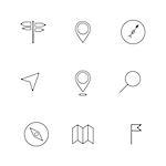 Set of navigation icons of thin lines, isolated on white background, vector illustration.