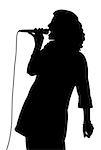 Silhouette of a female singer. Isolated white background. EPS file available.