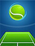 blue tennis background with big ball. vector