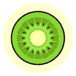 Bright green cute ribby kiwi icon, kiwi split in a half, cut fruit