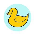 Yellow minimalistic flat duck icon, linear duck symbol