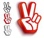 Vector set icons with hand and peace symbols. Hand and two fingers are like peace symbol.