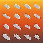 Flat icons clouds different shapes. Flat 3D isometric style, vector illustration.