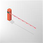 The barrier isolated on white background. Crossbar for opening and closing the way at level crossings. Flat 3D isometric style, vector illustration.