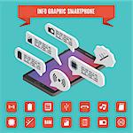 Set elements of infographics smartphone. 3D isometric style, vector illustration. Flat mobile icons.