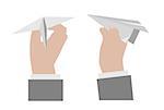 Hand holding a paper airplane.. Vector illustration isolated on white background