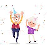 Happy grandparents celebrate the birthday party. Happy grandparents day poster. Vector illustration in cartoon style.