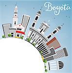 Bogota Skyline with Gray Buildings, Blue Sky and Copy Space. Vector Illustration. Business Travel and Tourism Concept with Historic Buildings. Image for Presentation Banner Placard and Web Site.