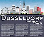Dusseldorf Skyline with Gray Buildings, Blue Sky and Copy Space. Vector Illustration. Business Travel and Tourism Concept with Historic Architecture. Image for Presentation Banner Placard and Web Site.