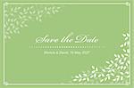 green vintage wedding invitation with decorative branches and leaves